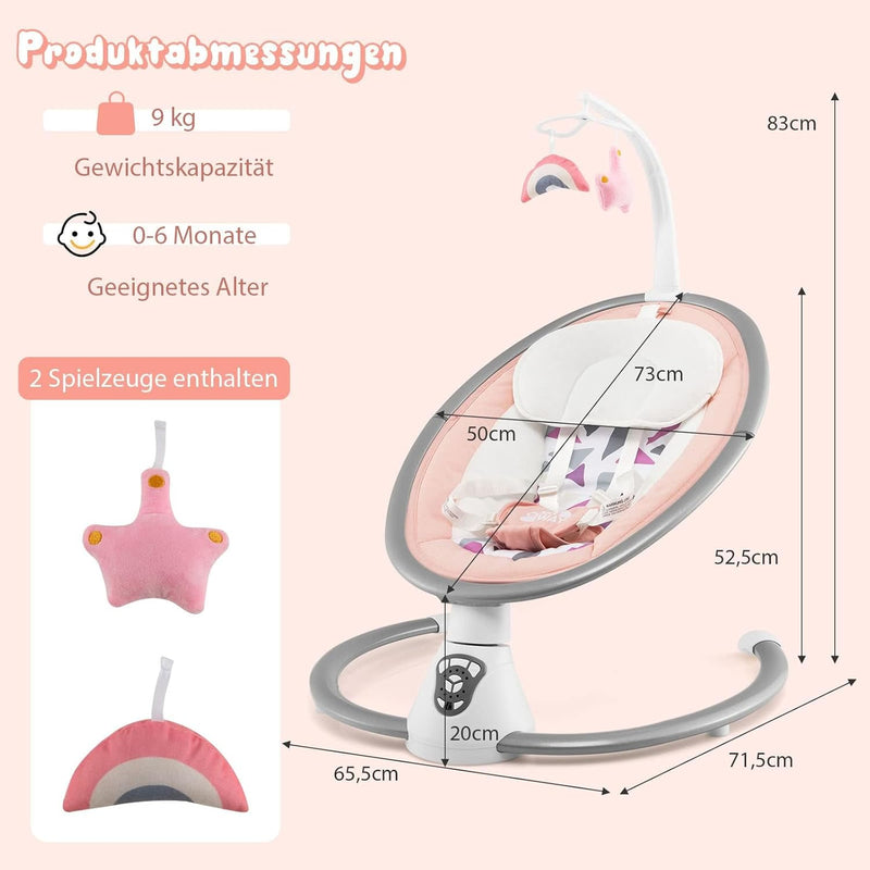 COSTWAY Elektrische Babywippe, Babyschaukel mit 5 Schaukelstufen, 3-Stufen-Timer-Funktion, 5-Punkt-S