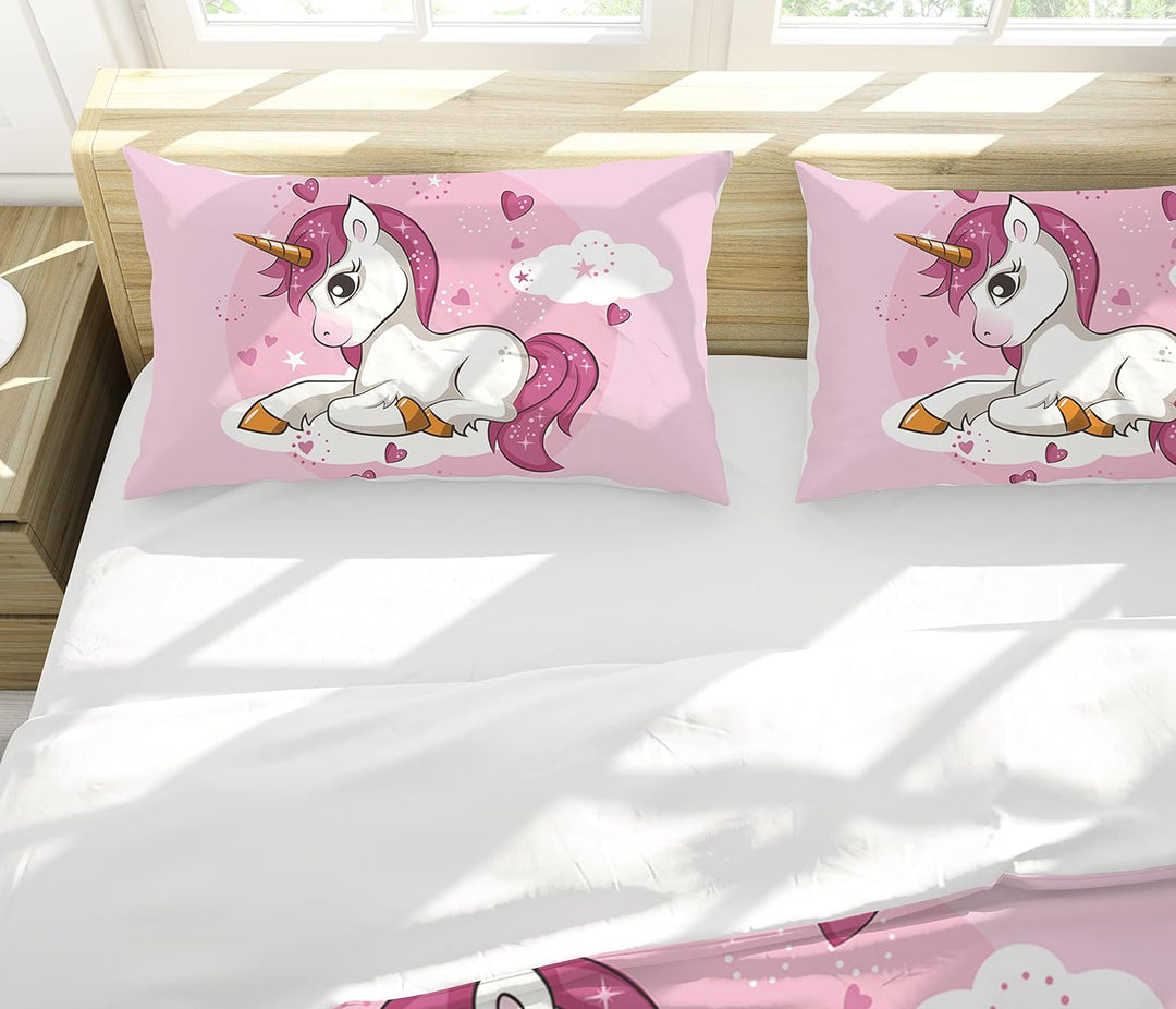 Hoimlm Einhorn Bettwäsche 220x240 Mädchen Bettwäsche Set mit Bettbezug and 2 Kissenbezug, Cartoon Ei