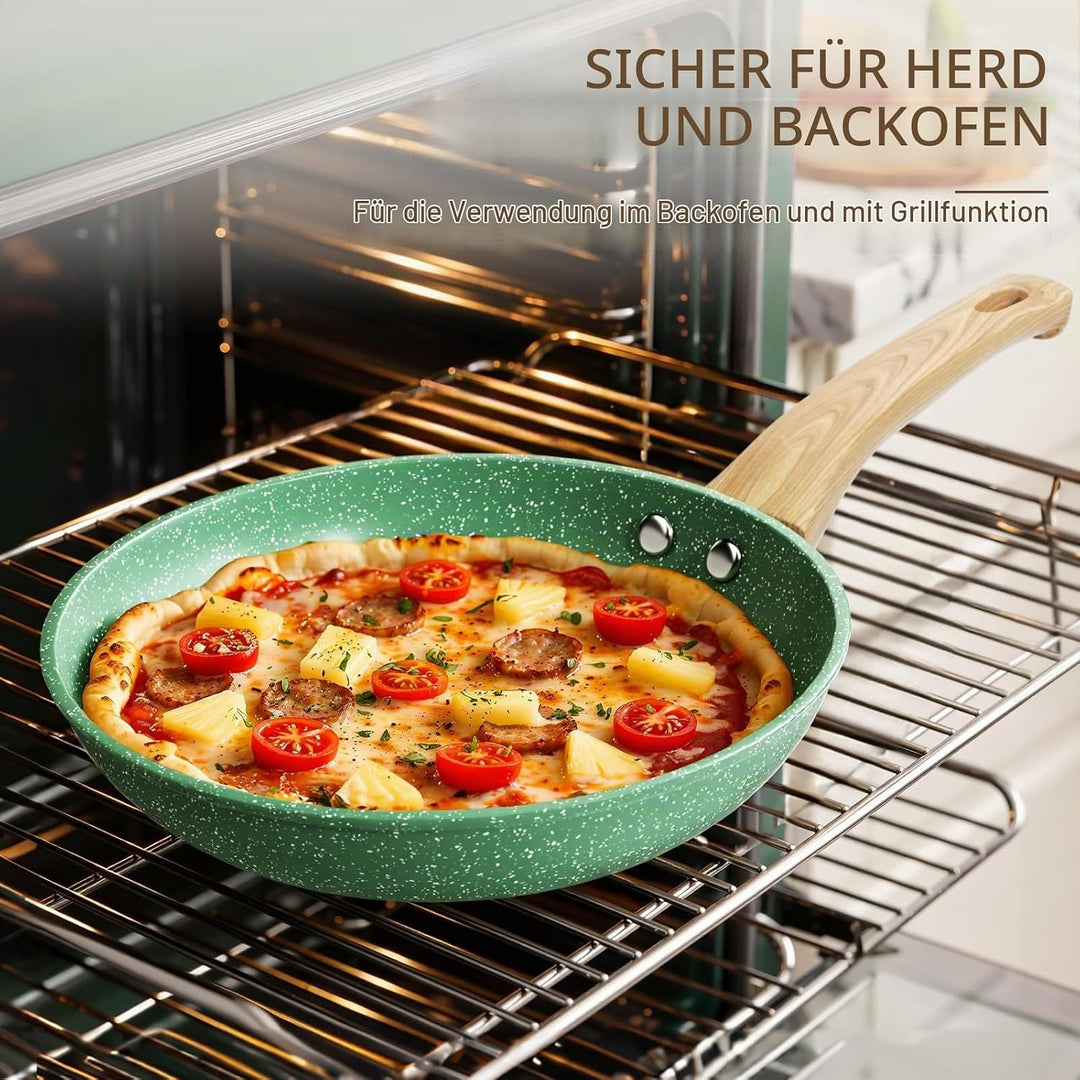 Innerwell Antihaft Pfannenset mit Deckel 3-teilig, 20/24/28 cm, Grün | Pfannen Induktion mit Keramik
