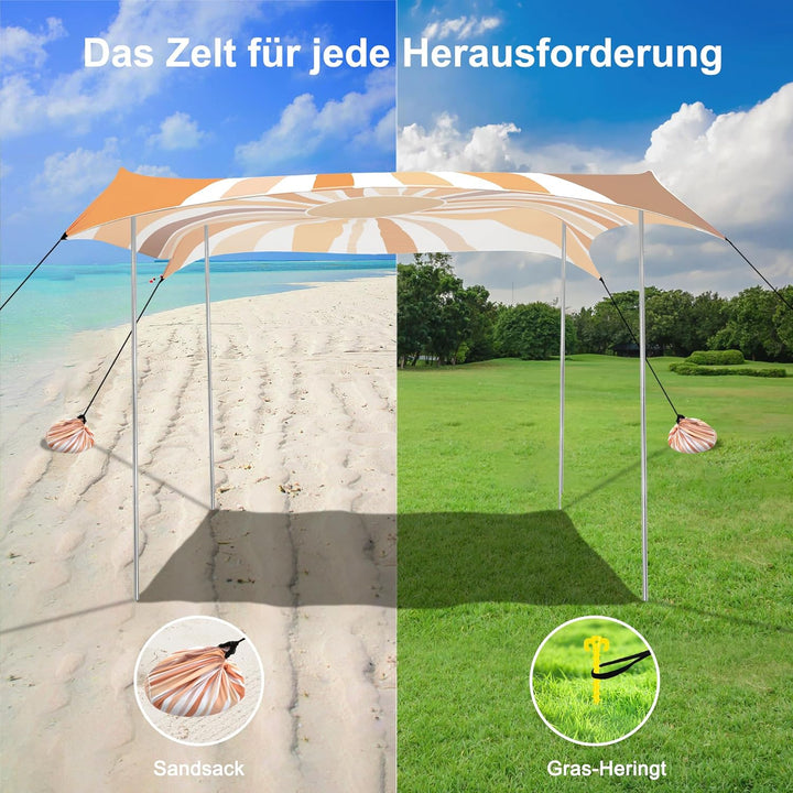 Strandmuschel, Strandzelt Sonnenschutz UV 50+, Windschutz Strandzelt, 3×3 m Tragbar Pop-Up Sonnenseg