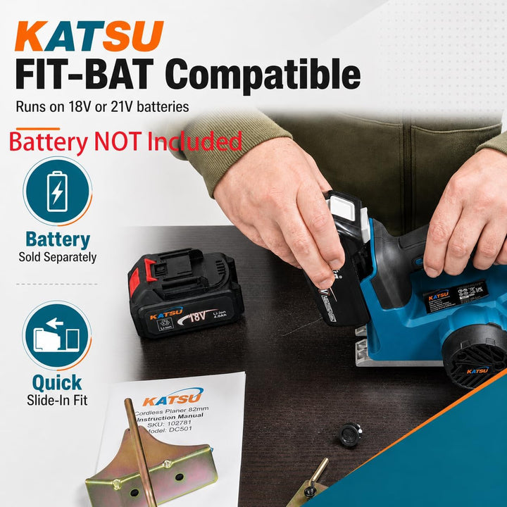 KATSU FIT-BAT 21V Akku Hobel, Elektrischer Handhobel mit 82mm Hobelbreite, bis 2mm Spantiefe, 15000R