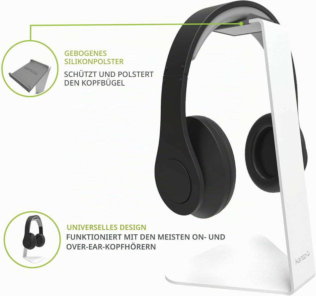 Kanto H1W Universal Headphone Stand with Curved Silicone Padding | White, White
