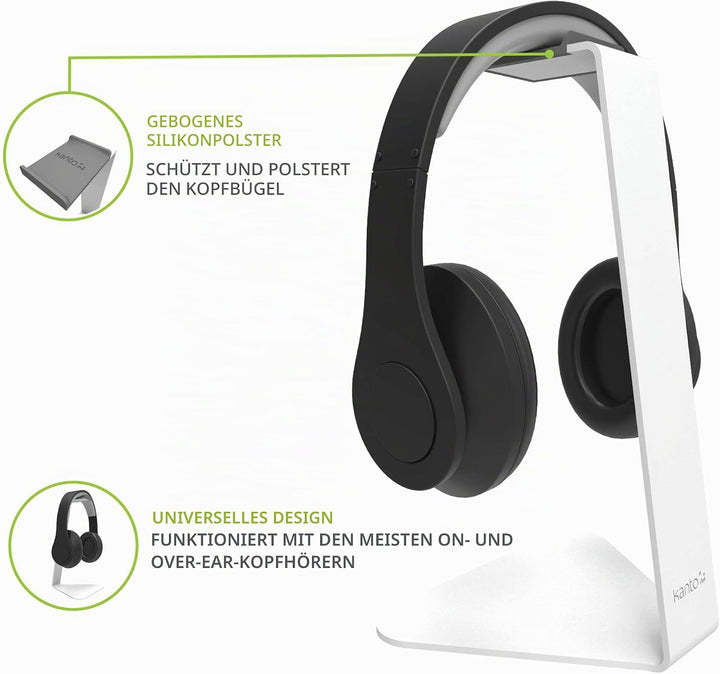 Kanto H1W Universal Headphone Stand with Curved Silicone Padding | White, White