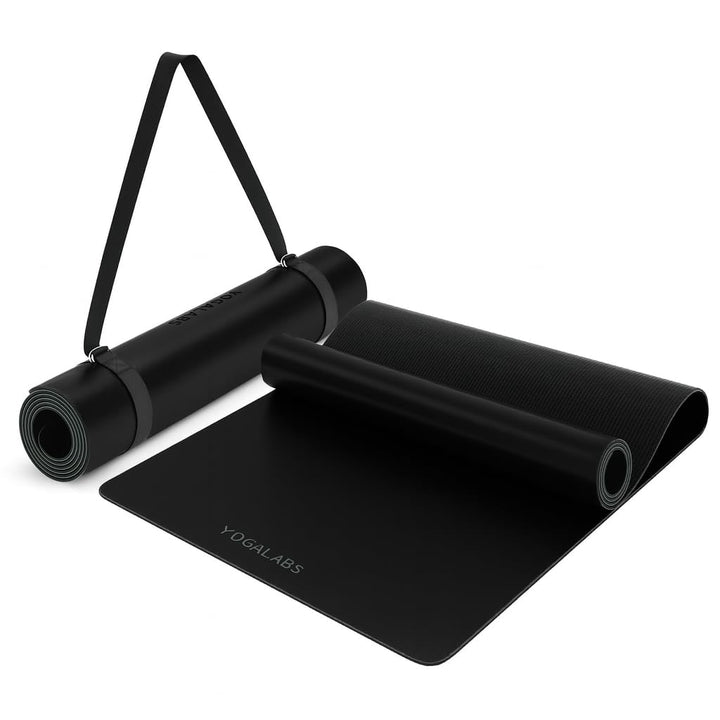 Premium Yoga-Matte STUDIO 185 x 68 x 0,4cm (extra gross) inkl. Gurt aus ECO PU & Naturkautschuk - An