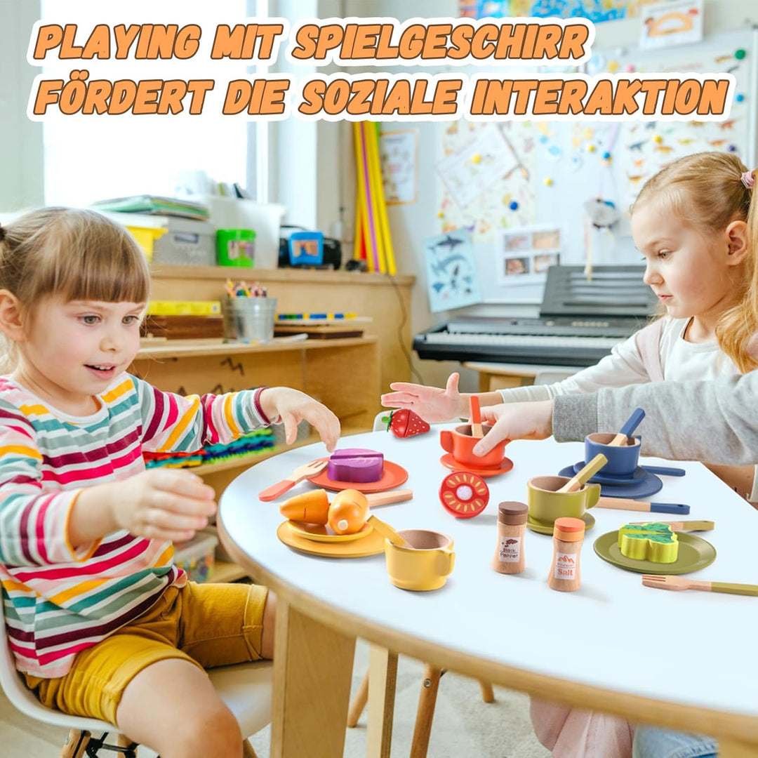 GAGAKU Geschirrset aus Holz Kinder Kinderküchen Spielküche Zubehör Küchenzubehör Kinder Holz 1_helle