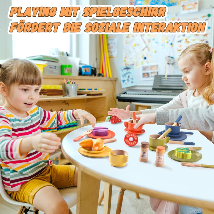 GAGAKU Geschirrset aus Holz Kinder Kinderküchen Spielküche Zubehör Küchenzubehör Kinder Holz 1_helle