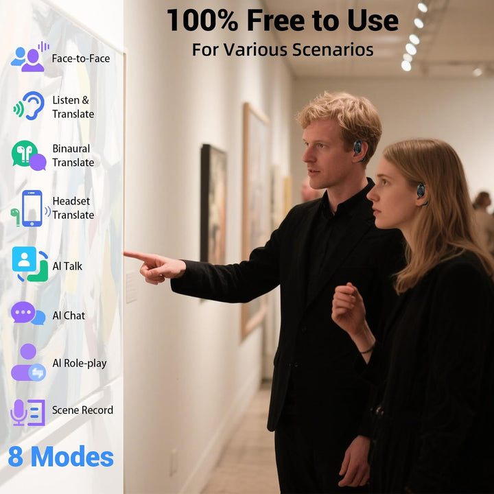 Ai Kopfhörer Übersetzer, Übersetzungskopfhörer, 145+ Sprachen Kopfhörer Übersetzer Echtzeit mit App,
