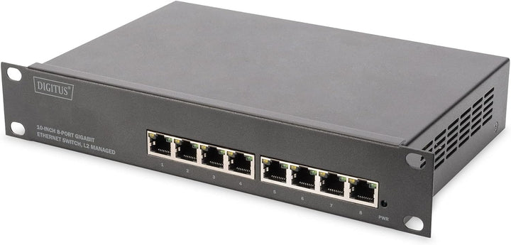 DIGITUS Gigabit Ethernet Netzwerk-Switch - 10 Zoll - 8 Ports - L2+ Managed - VLAN, Link Aggregation