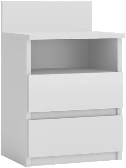 VBChome Nachttisch 40 x 32 x 59 cm Weiss Nachttisch mit 2 Schubladen und 1 Fächer für das Schlafzimm