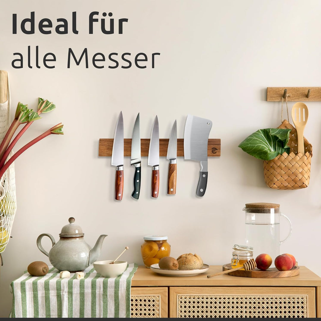 ECENCE Magnetleiste Messer aus Akazienholz 40cm Messerhalter Wandmontage oder selbstklebend, Messerl