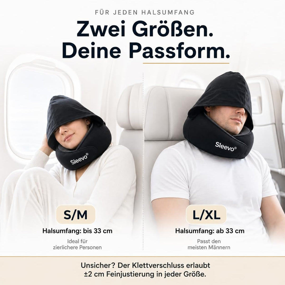 Pro Nackenkissen mit Kapuze &amp; Memory Foam für Flugzeug &amp; Reise – Ergonomisches Nackenhörnchen, Schla