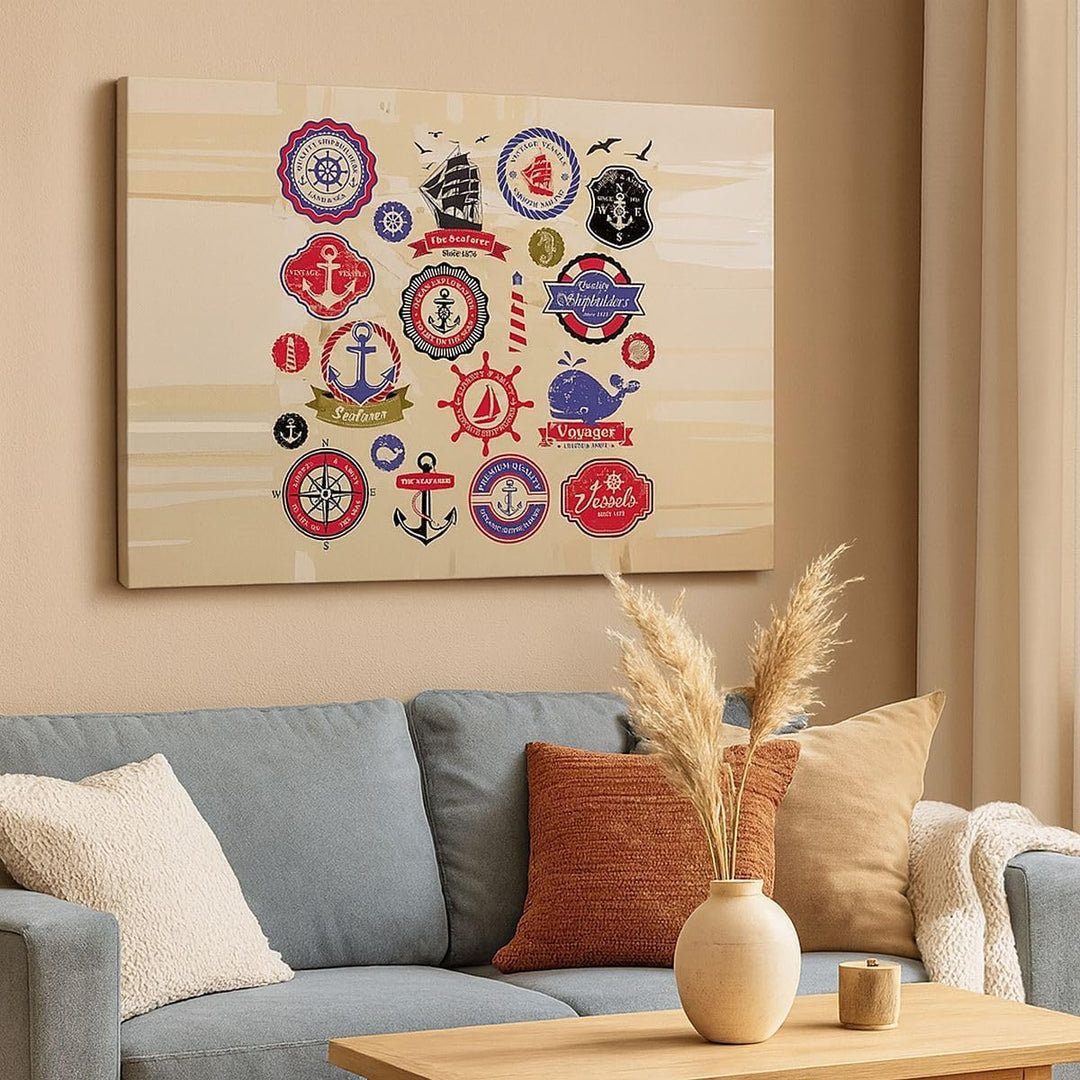 Bilder auf Leinwand 100x70cm Leinwandbild Anker Fahne Abzeichen Boot Gross Wanddeko Bild Schlafzimme