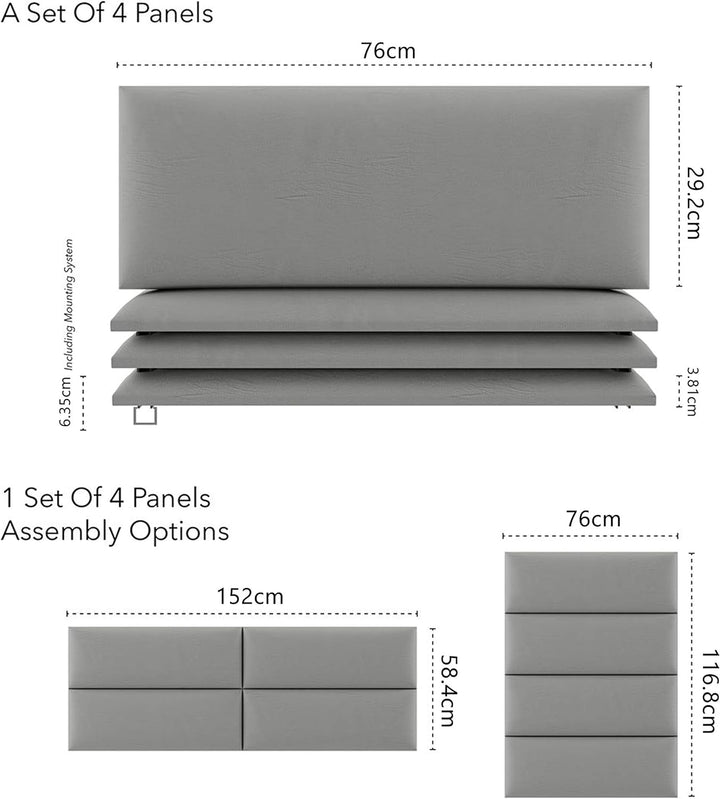 VANT Gepolsterte Kopfteile - Accent Wall Panels - 4er - Packungen Kopfteil für Einzel und Doppelbett