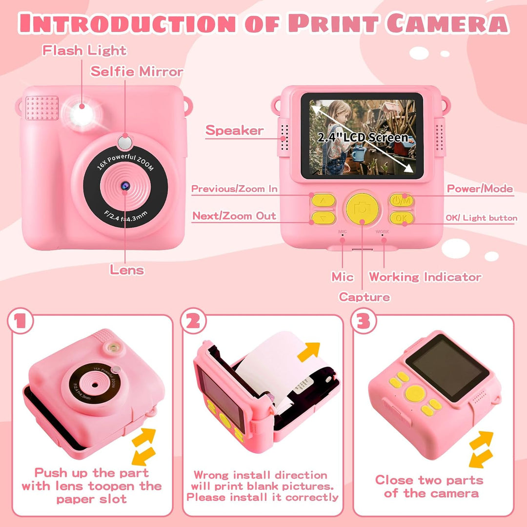 Kinderkamera, Sofortbildkamera Kinder,1080P 2.4 Zoll Bildschirm Digitalkamera Kinder mit 16x Digital