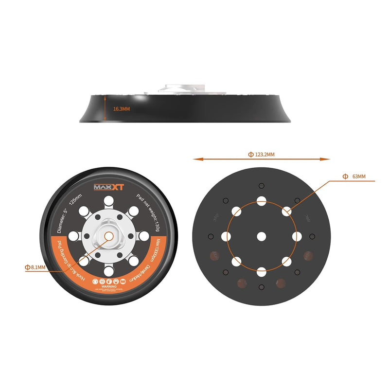 MAXXT a 125mm Hook & Loop DA Sander Backing Plate Pad und 30pcs Schleifpapier, Dual-Action Random Or