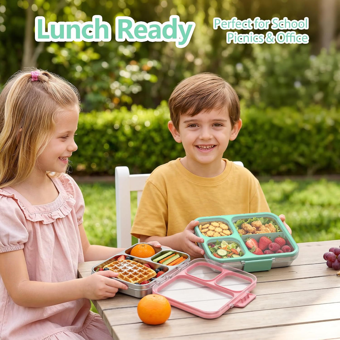 VITONIS Edelstahl Brotdose Lunchbox mit 3 Fächern mit Tritan-Deckel, 1000ml Metall Bento Lunch Box K