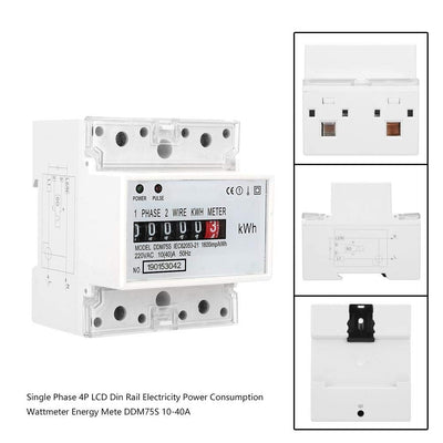 Digitale Stromzähler 1 Phase, AC 220V/230V 10-40A 2 Draht 4P Einphasiger Stromzähler Hutschiene, KWh