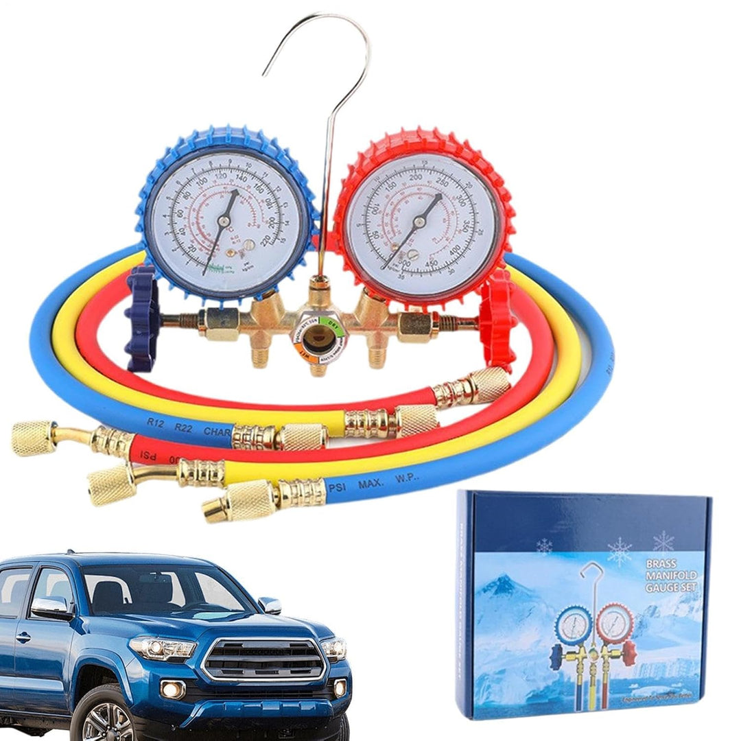 Precision Gauge Recharge Kit, Convenient AC Refrigerant Set, 12in Hose Kit with Control Valve, Brass