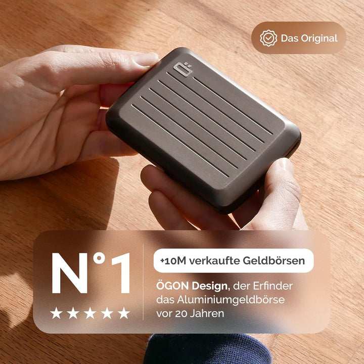 ÖGON Smart Wallets - Geldbörse aus Aluminium Stockholm V2 – Verschluss aus Metall – RFID-Kartenhalte