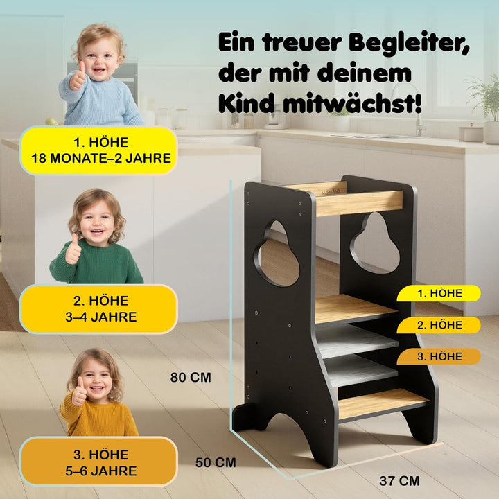 COSYLAND Lernturm ab 1 Jahr - Learning Tower - Höhenverstellbar Montessori Lernturm mit Kippschutz,