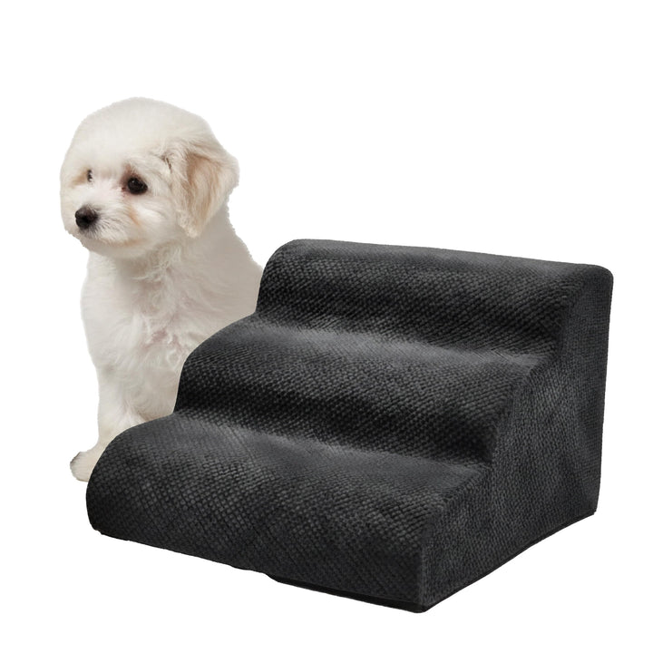 Relaxdays Hundetreppe, 3 Stufen, HxBxT: 35 x 35 x 56 cm, rutschfest, Stoffbezug, Haustiertreppe Bett