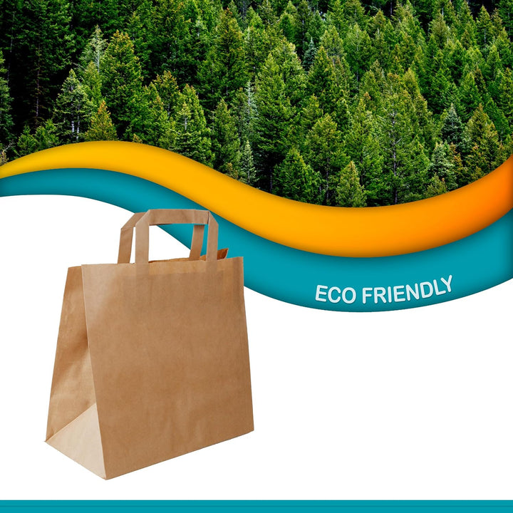 250 Stück Commerline Papiertüten Braun 26+17x25 cm | Kraftpapier Tüten Klein Mit Henkel | Tragetasch