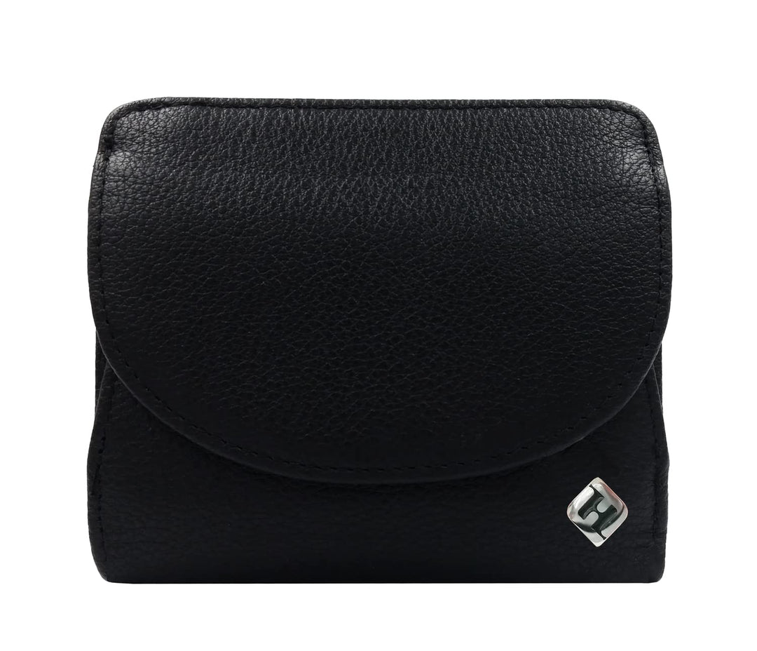 Kleiner Geldbeutel Damen, Reise Portemonnaie, viele Fächer, Leder schwarz, RFID Blocker, Münzfach gr