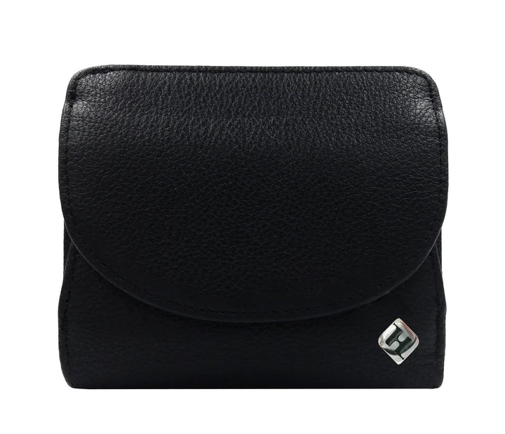 Kleiner Geldbeutel Damen, Reise Portemonnaie, viele Fächer, Leder schwarz, RFID Blocker, Münzfach gr