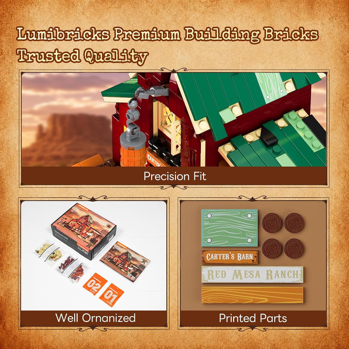 LUMIBRICKS Wild West Ranch Duel Klemmbaustein-Set mit LED-Beleuchtung, 1023 Teile Western-Ranch Mode