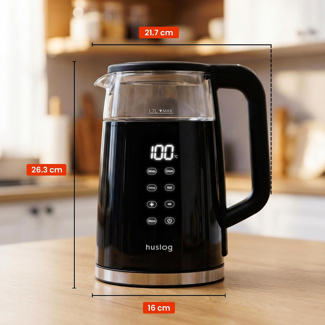 Elektrischer Wasserkocher mit Temperaturanzeige Glas 1,7L 2200W Touchscreen-Bedienfeld Warmhaltefunk