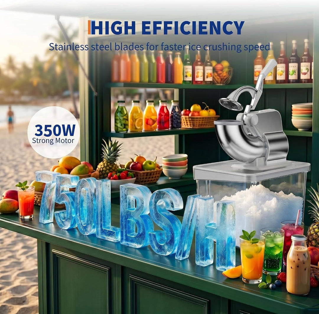 Garvee Leistungsstarker Eiscrusher 300W – Doppelte Edelstahlklinge, 50L Behälter, bis 300kg/h – Elek