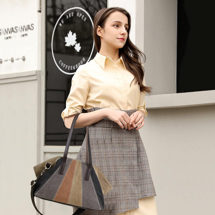 PORRASSO Retro Umhängetasche Damen Schultertasche Canvas Striped Tote Handtasche Mädchen Crossbody B