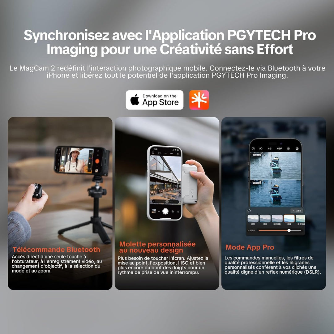 PGYTECH MagCam 2 Smartphone-Griff, 3-in-1 Modular-Kit, Bluetooth-Fernbedienung & Ladegriff & MagSafe