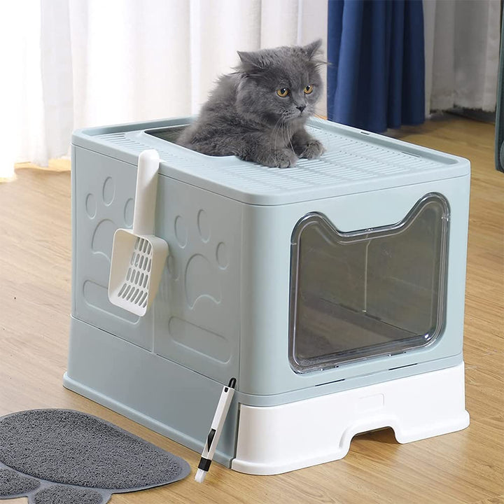 Faltbare Katzentoilette für Kätzchen mit Deckel, geschlossene Katzentoilette, selbstreinigende Katze