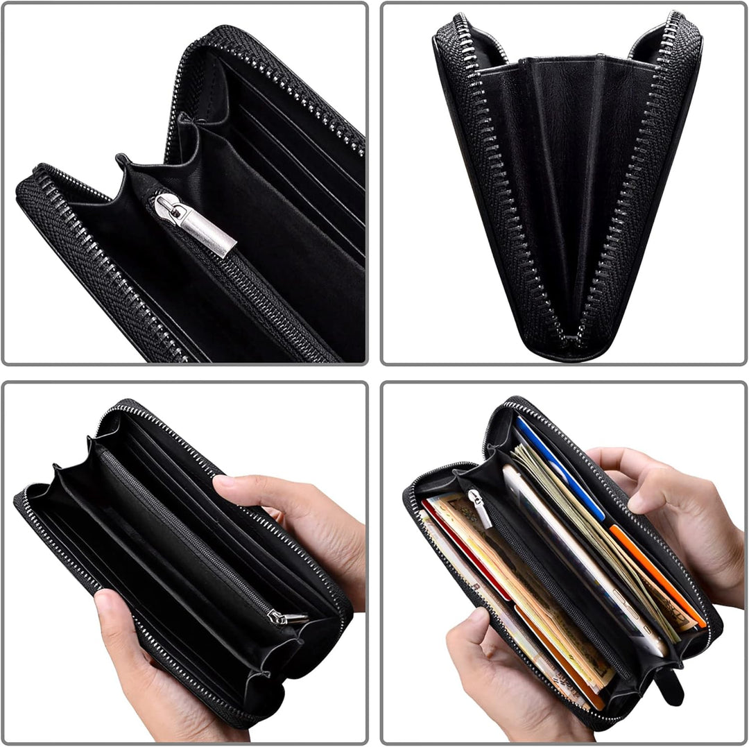 VISOUL Premium Brieftasche Echtleder/Italienisches Leder mit RFID-Schutz, XXL Geldbörse Schwarz L02,