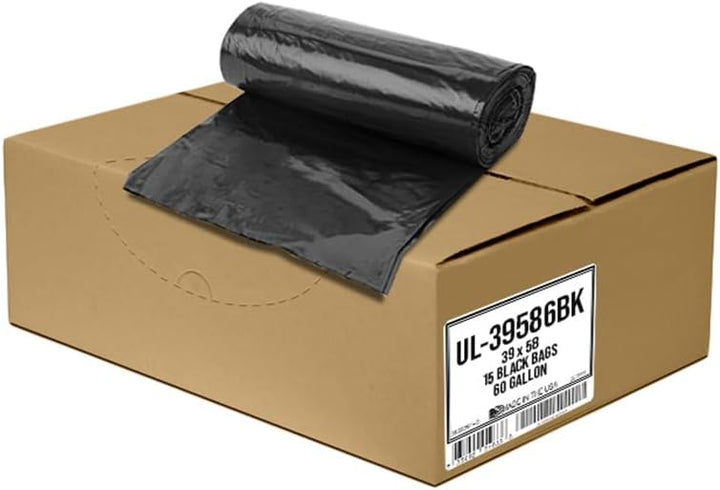 Ultrasac UL-39586BK Müllbeutel, strapazierfähig, 99,1 x 147,3 cm, Schwarz, 15 Stück, für Bauunterneh