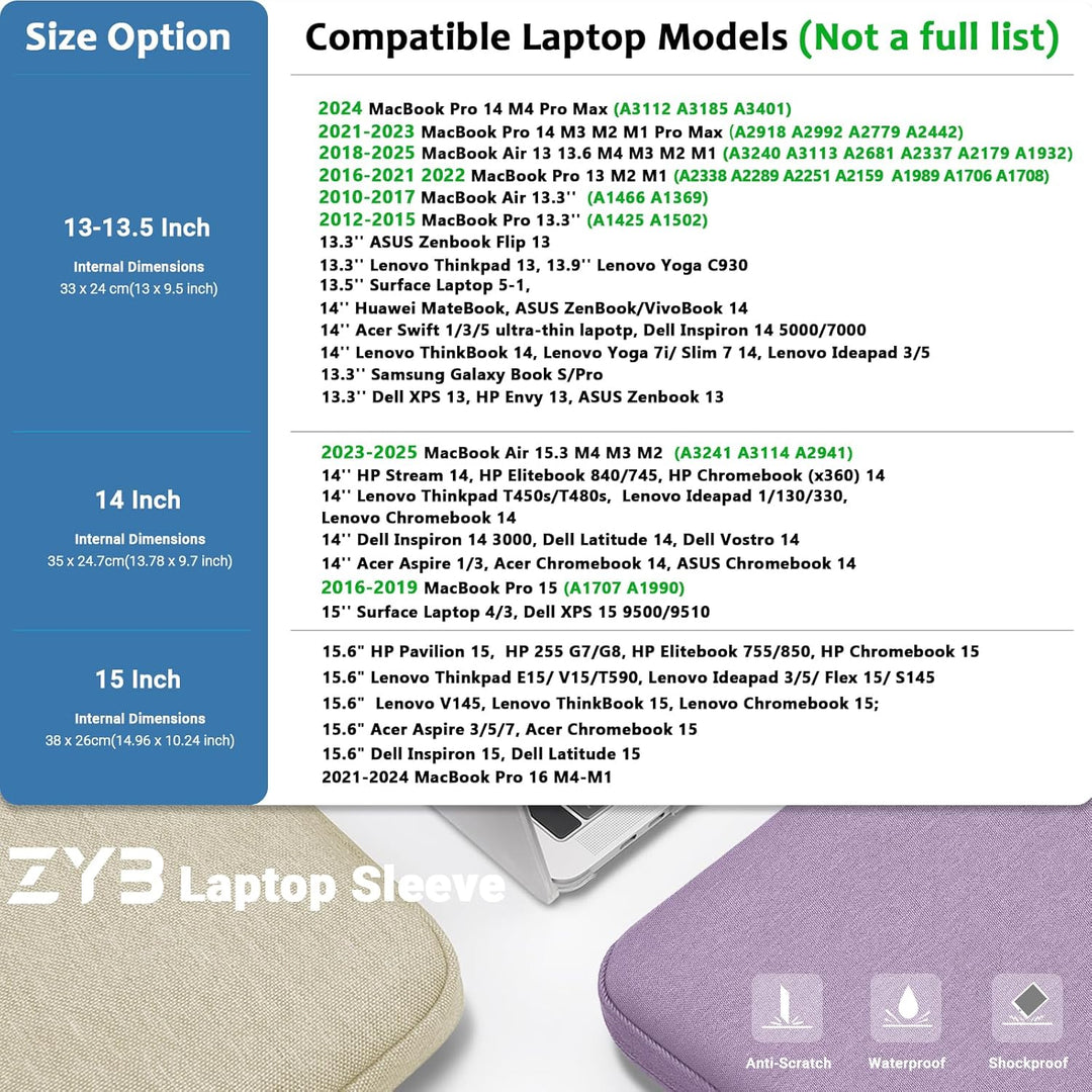 15,6 Zoll Laptoptasche Laptophülle,ZYB Sleeve Wasserdicht Hülle Laptop Tasche 15.6 für 15 Zoll Noteb