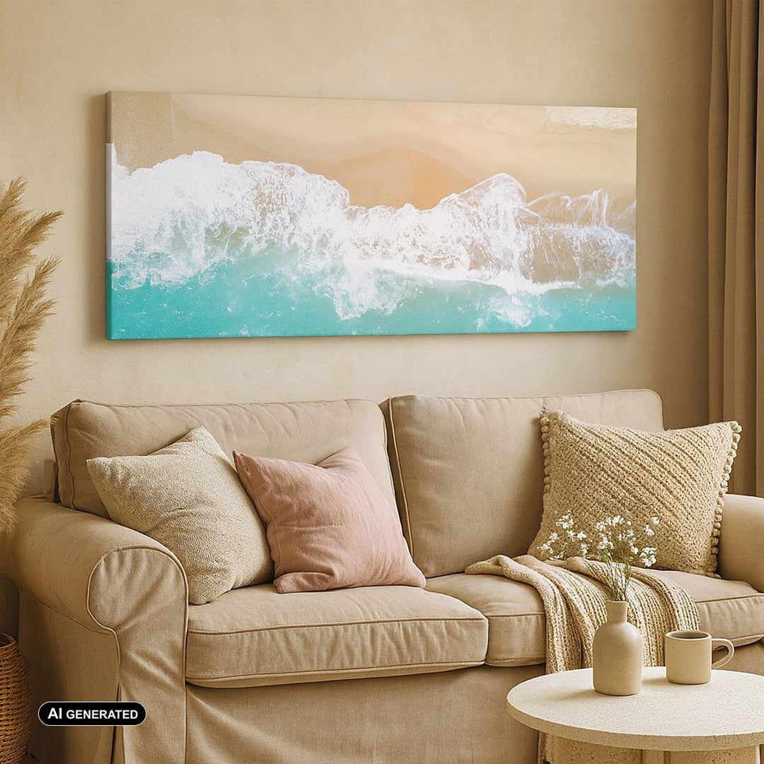 Wandbilder Dekoration Wohnzimmer Meer Welle Sand Panorama Bilder auf Leinwand 120x50cm Leinwandbild