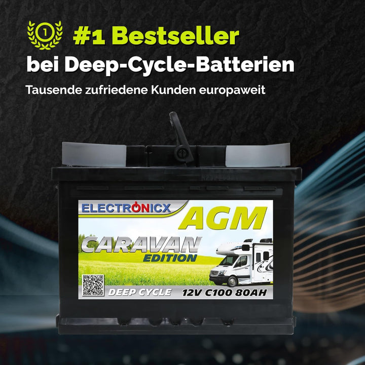 Electronicx 12V 80Ah Gel-Batterie – Zyklenfeste Solarbatterie für Wohnwagen, Camping und Marine – Wa