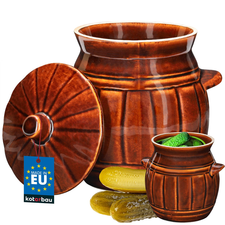 KOTARBAU® Keramik Gärtopf 3,7 L Braun Gurkentopf mit Deckel Sauerkrauttopf aus Steinzeug Einmachtopf