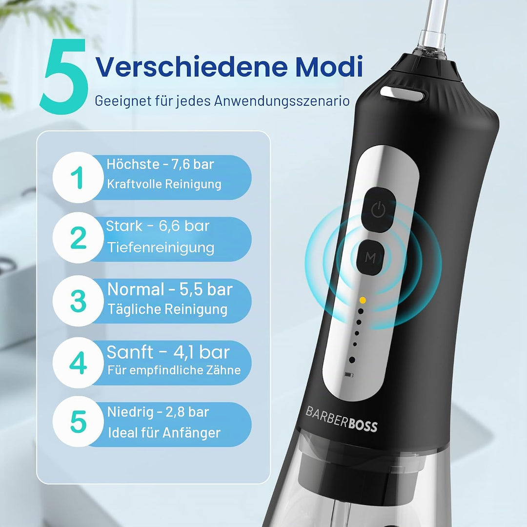 BarberBoss Munddusche, fortschrittliche tragbare Munddusche, elektrische Zahnseide für effektive Zah