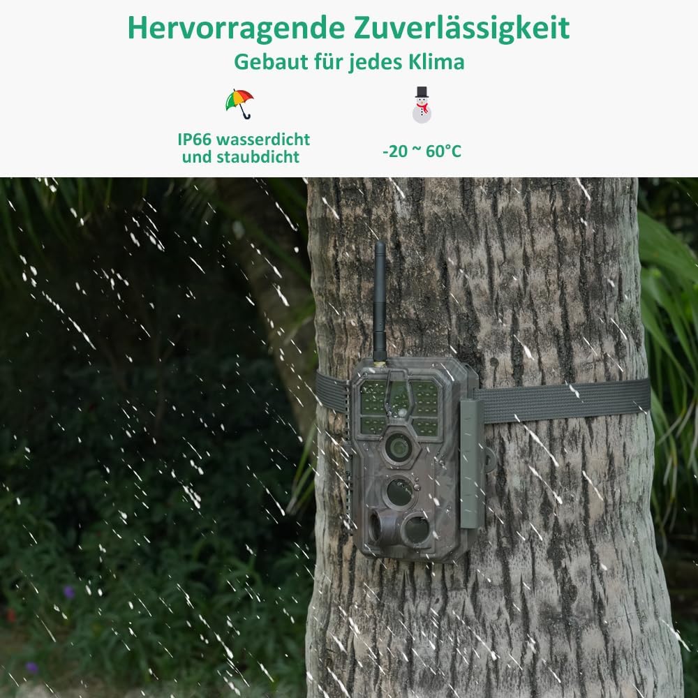 GardePro E8 Wildkamera WLAN mit 32 GB SD-Karte, 64MP H.264 1296P Video, 27m Infrarot Nachtsicht Bewe