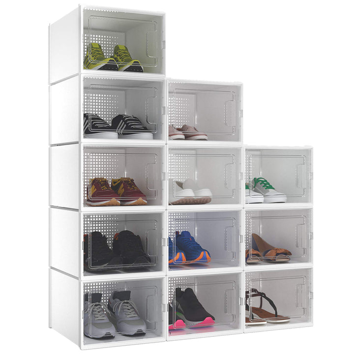 YITAHOME Schuhboxen, 12er Set, Schuhkarton stapelbar stabil, Aufbewahrungsboxen für Schuhe mit trans