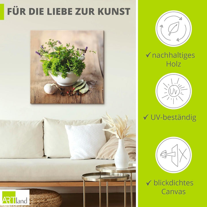 Artland Leinwandbild Wandbild Bild auf Leinwand 50x50 cm Wanddeko Kräuter Gewürze Lebensmittel Essen