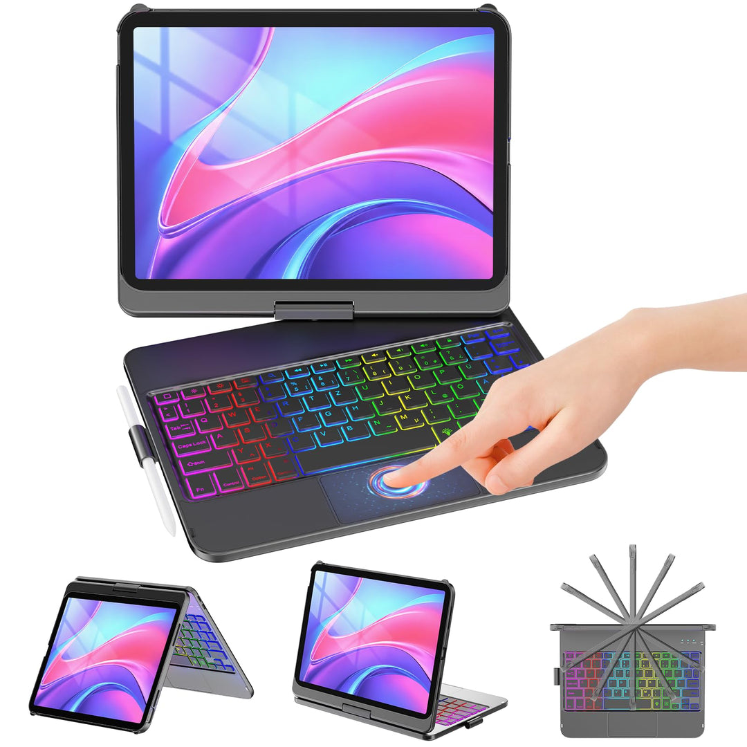 KBCASE Bluetooth Tastatur Schutzhülle für iPad 10 (2022/11. Generation) A16 2025 (10,9/11 Zoll) Mit