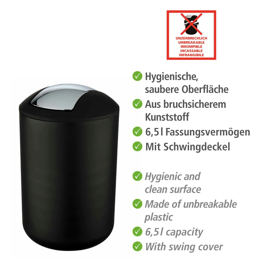WENKO Kosmetikeimer Mod. Brasil L, 6,5 Liter Bad-Mülleimer mit Schwingdeckel, aus bruchsicherem Kuns