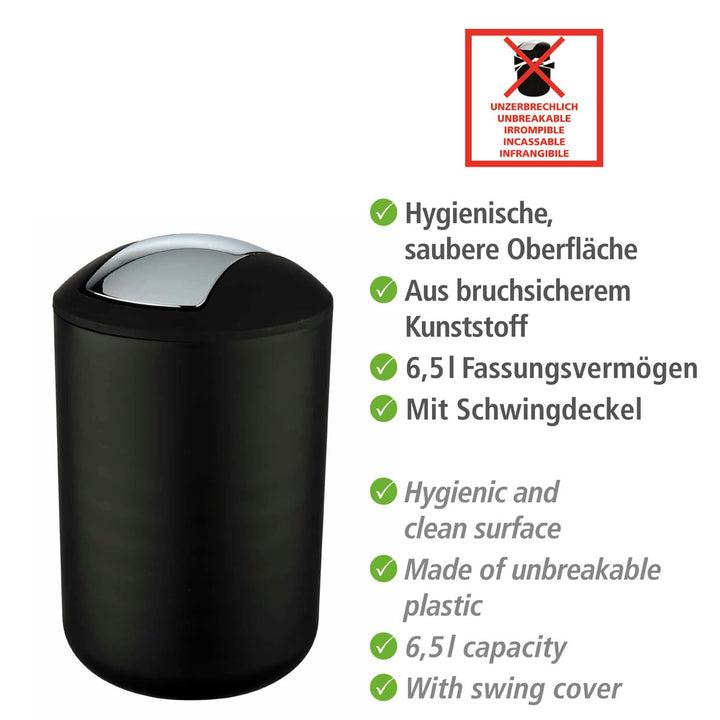WENKO Kosmetikeimer Mod. Brasil L, 6,5 Liter Bad-Mülleimer mit Schwingdeckel, aus bruchsicherem Kuns