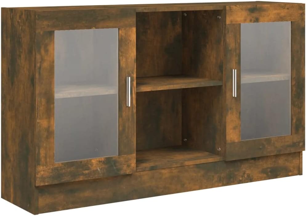 INLIFE Vitrinenschrank Räuchereiche 120x30,5x70 cm Holzwerkstoff,Braun,28.4KG,815627