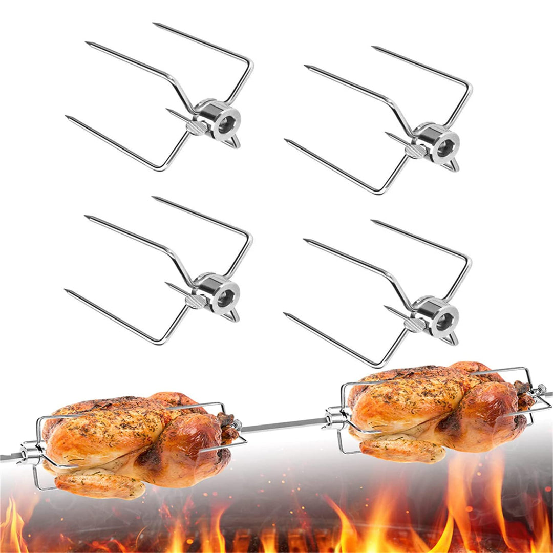 4 Stück BBQ Fleischklammer Fleischnadeln Edelstahl Grillklammer mit Feststellschraube, Chicken Grill
