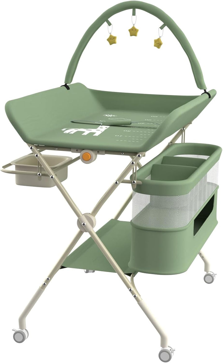 OHMG klappbare Wickelkommode Wickeltisch, Baby Wickelkombi, mit Wickelauflage Sicherheitsgurt und Ab